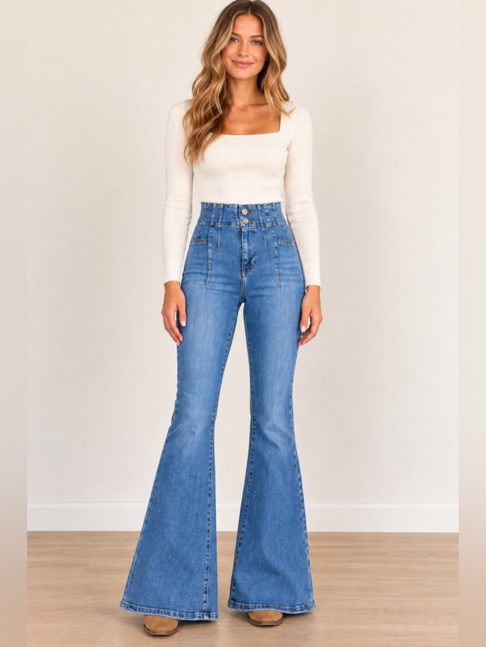 We The Free People Size 27 High Rise Blue Denim Bohemian Jayde Flare Jeans